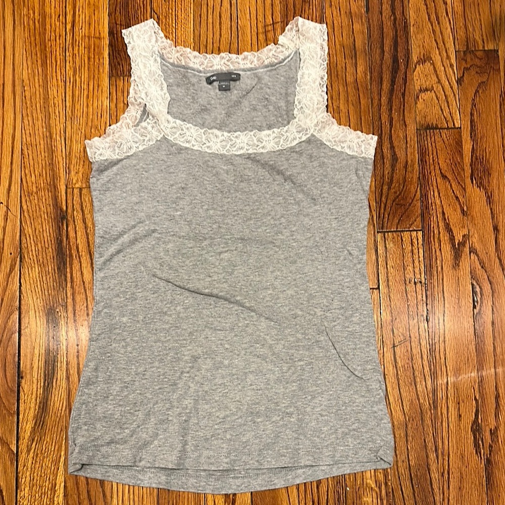GAP Gray Tank Top with White Lace Trim